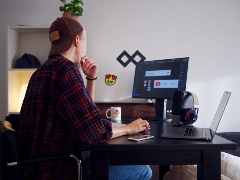 This is me, in my small minimalistic freelancing office.
Monitor: Eizo FlexScan EV2450 
Speakers: Creative GigaWorks T20
